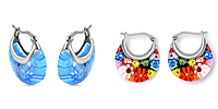 Set of 2 - Multi Colour and Blue Murano Style Basket Earrings in Stainless Steel
