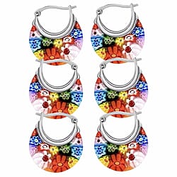 Multi Colour Murano Style Basket Earrings in Stainless Steel