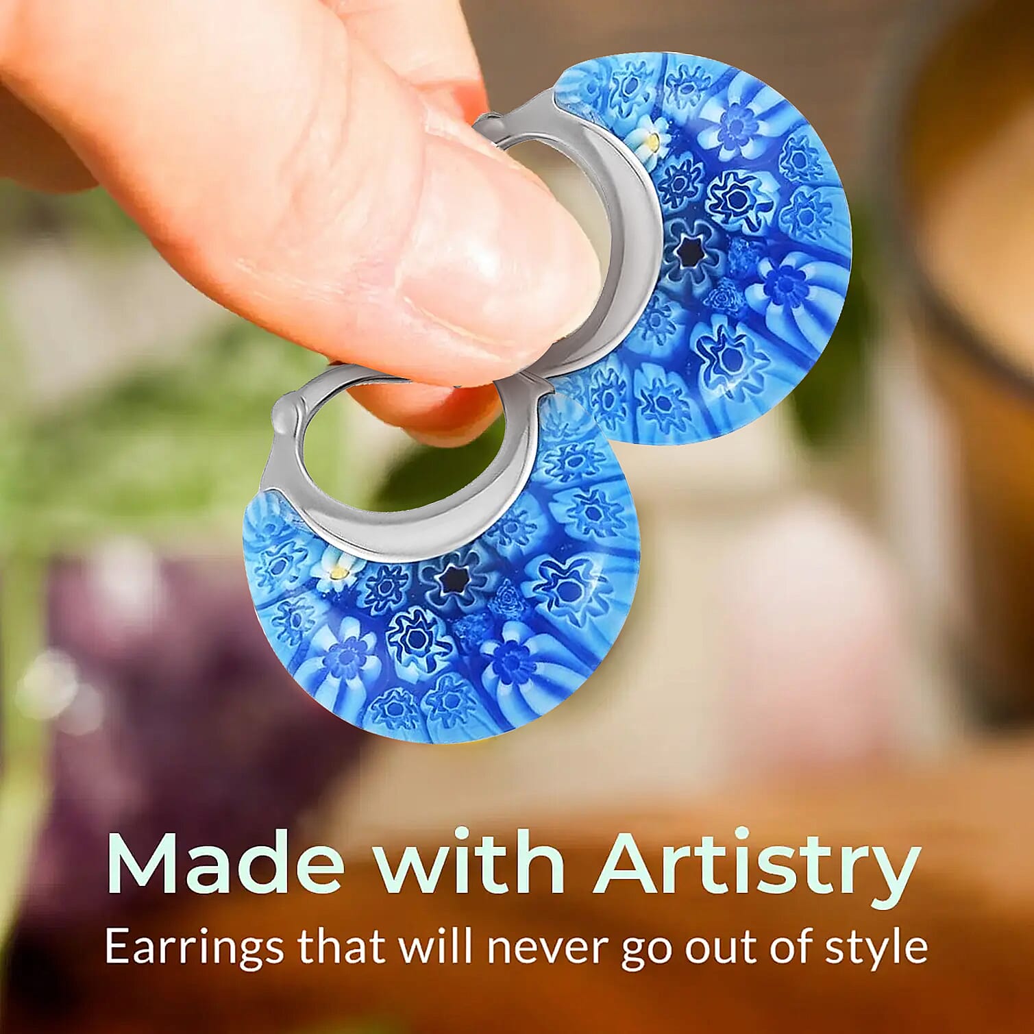 Set of 3 - Multi Colour, Blue and Yellow Murano Style Basket Earrings in Stainless Steel