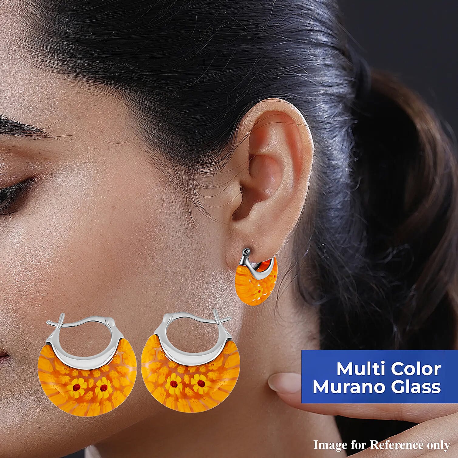 Set of 3 - Multi Colour, Blue and Yellow Murano Style Basket Earrings in Stainless Steel