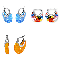 Set of 3 - Multi Colour, Blue and Yellow Murano Style Basket Earrings in Stainless Steel