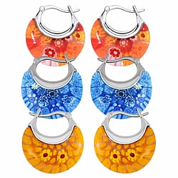Multi Colour Murano Style Basket Earrings in Stainless Steel