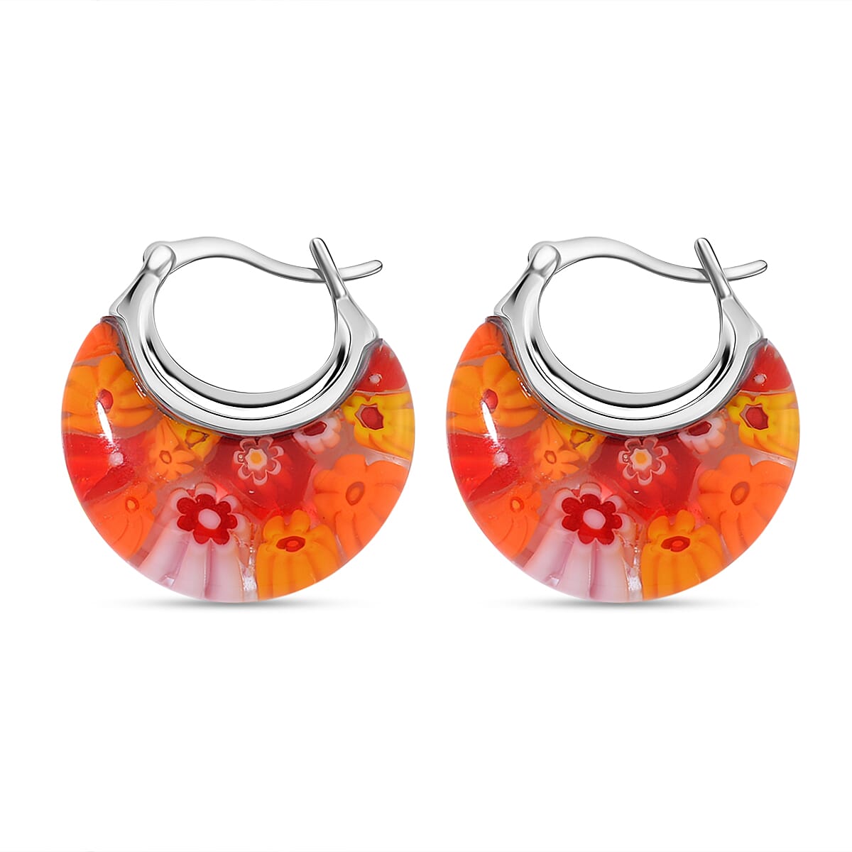 Set of 3 - Orange, Blue and Yellow Colour Murano Style Basket Earrings in Stainless Steel