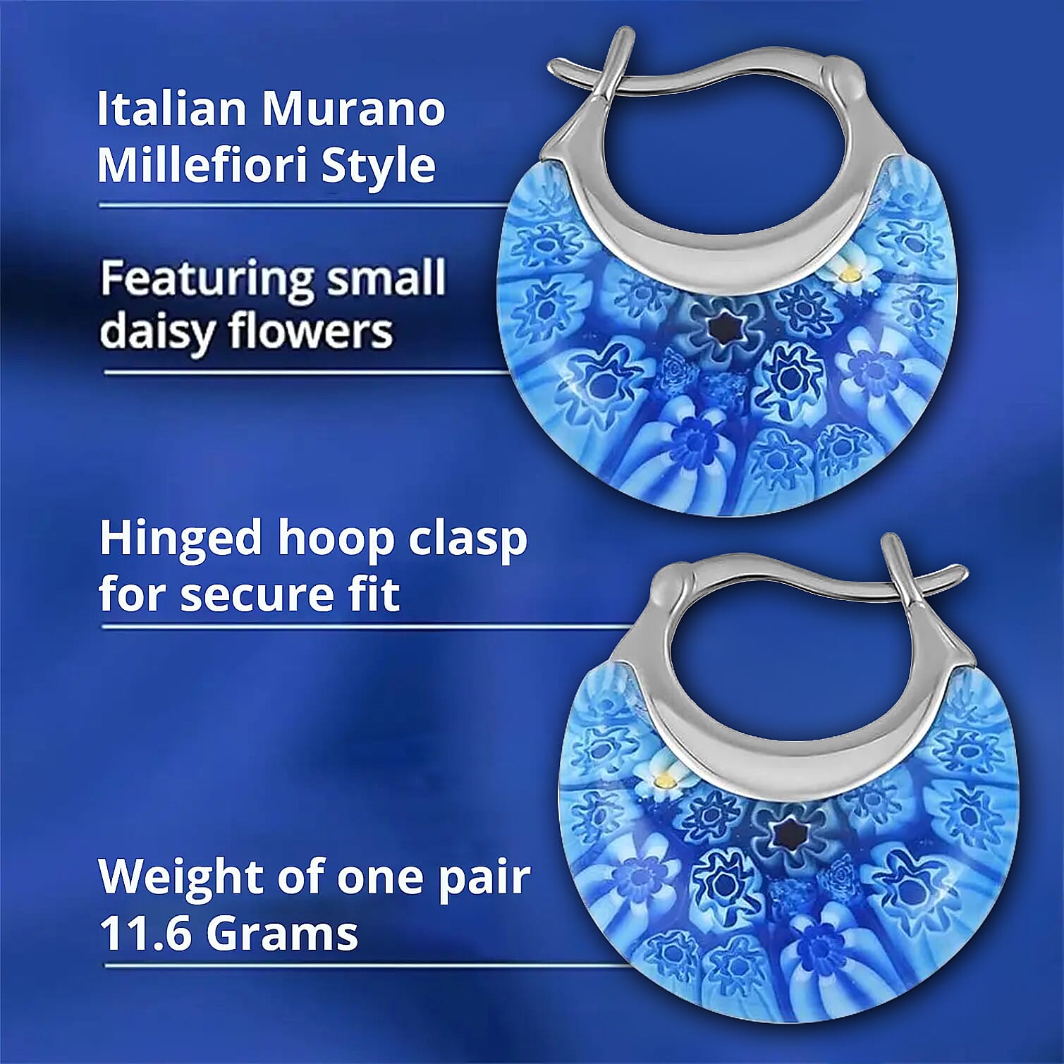 Set of 3 - Orange, Blue and Yellow Colour Murano Style Basket Earrings in Stainless Steel