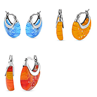 Set of 3 - Orange, Blue and Yellow Colour Murano Style Basket Earrings in Stainless Steel