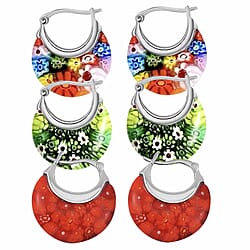 Multi Colour Murano Style Basket Earrings in Stainless Steel
