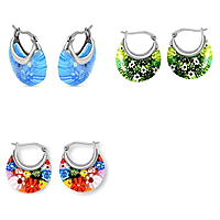 Set of 5 - Multi Colour, Blue and Green Murano Style Basket Earrings in Stainless Steel