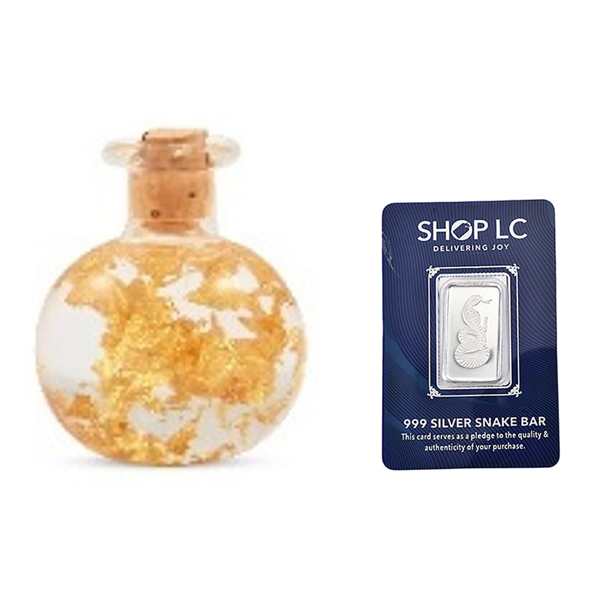 Pure 999 Snake Embossed Silver Bar 5.00gms and 22K (91.6% Purity) Gold Foil Bottle