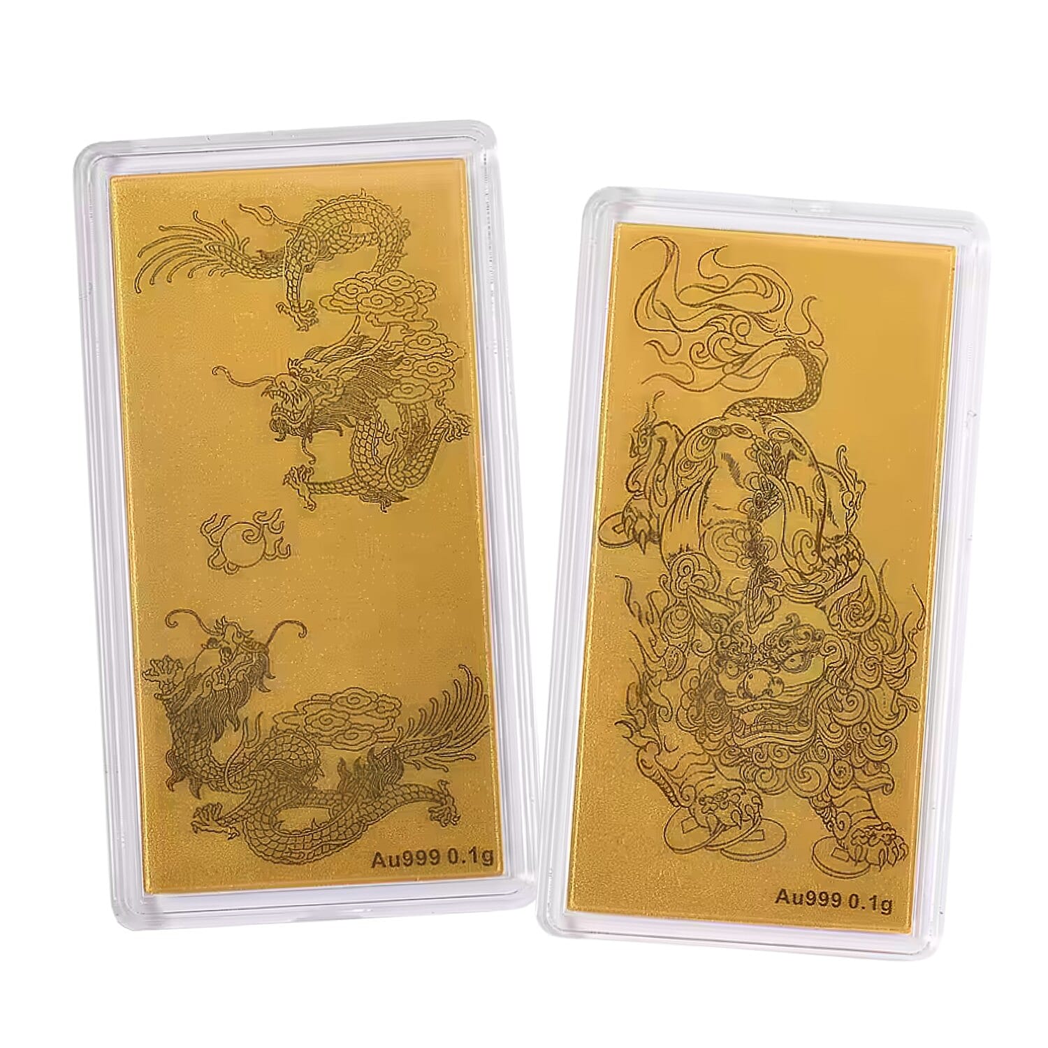 Set of 2 - 24K Yellow Gold Dragon & Pixiu Pattern Foils