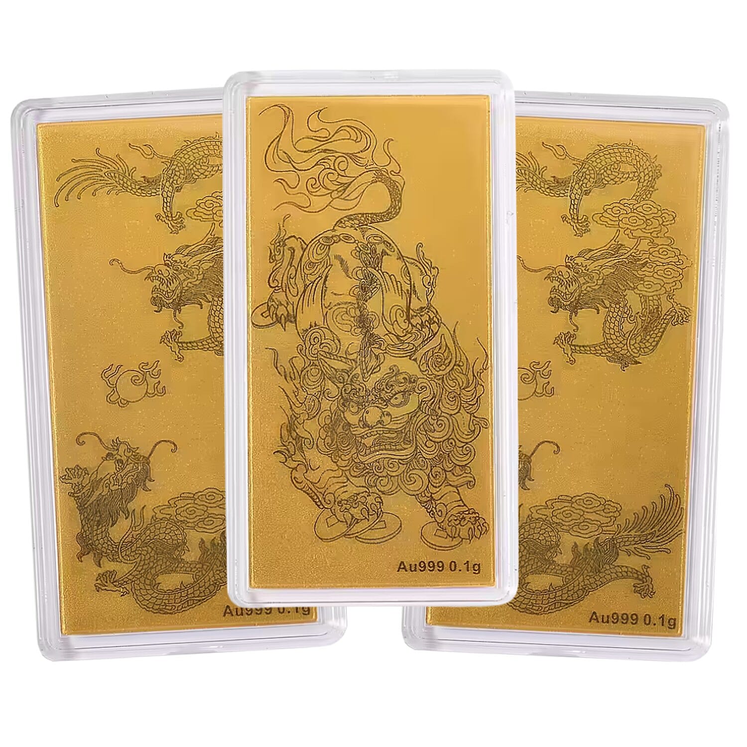 Set of 3 - Two 24K Yellow Gold Dragon & One 24K Yellow Gold Pixiu Pattern Foils