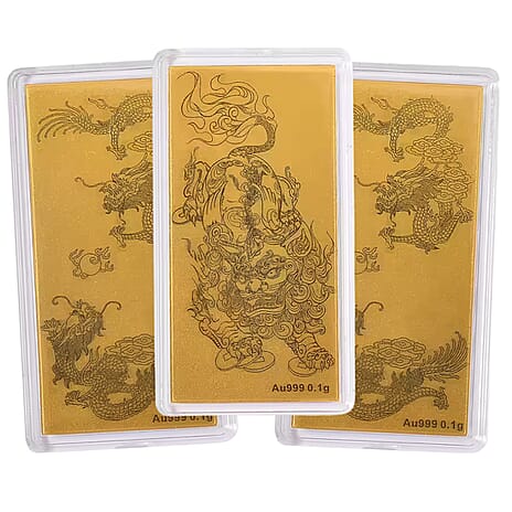 Set of 3 - Two 24K Yellow Gold Dragon & One 24K Yellow Gold Pixiu Pattern Foils