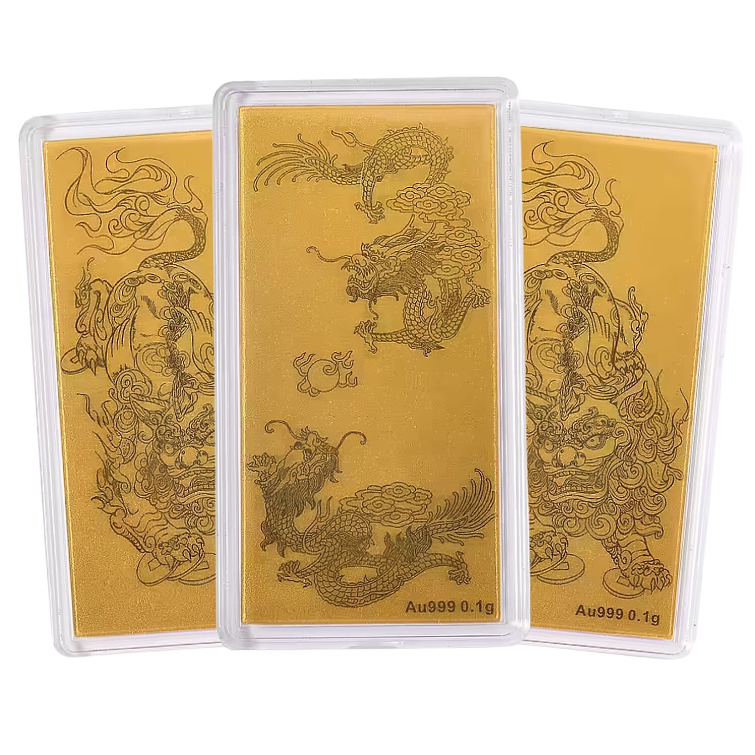 Set of 3 - Two 24K Yellow Gold Pixiu & One 24K Yellow Gold Dragon Pattern Foils