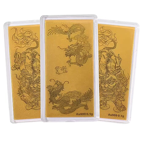 Set of 3 - Two 24K Yellow Gold Pixiu & One 24K Yellow Gold Dragon Pattern Foils