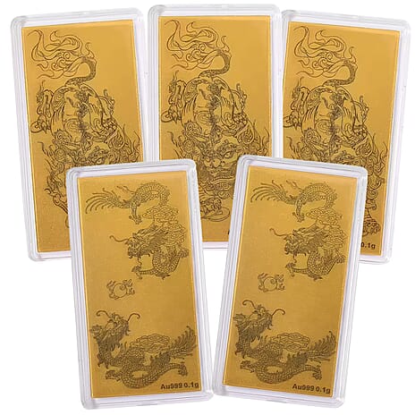 Set of 5 - Three 24K Yellow Gold Pixiu & Two 24K Yellow Gold Dragon Pattern Foils