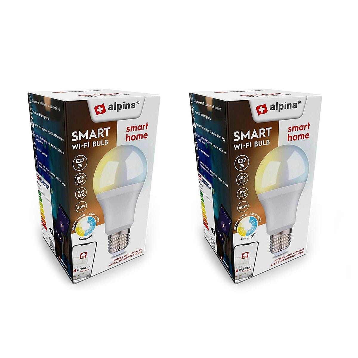 Andys Pick - Set of 3 Alpina RGB Smart WIFI Bulb E27 (9W) White