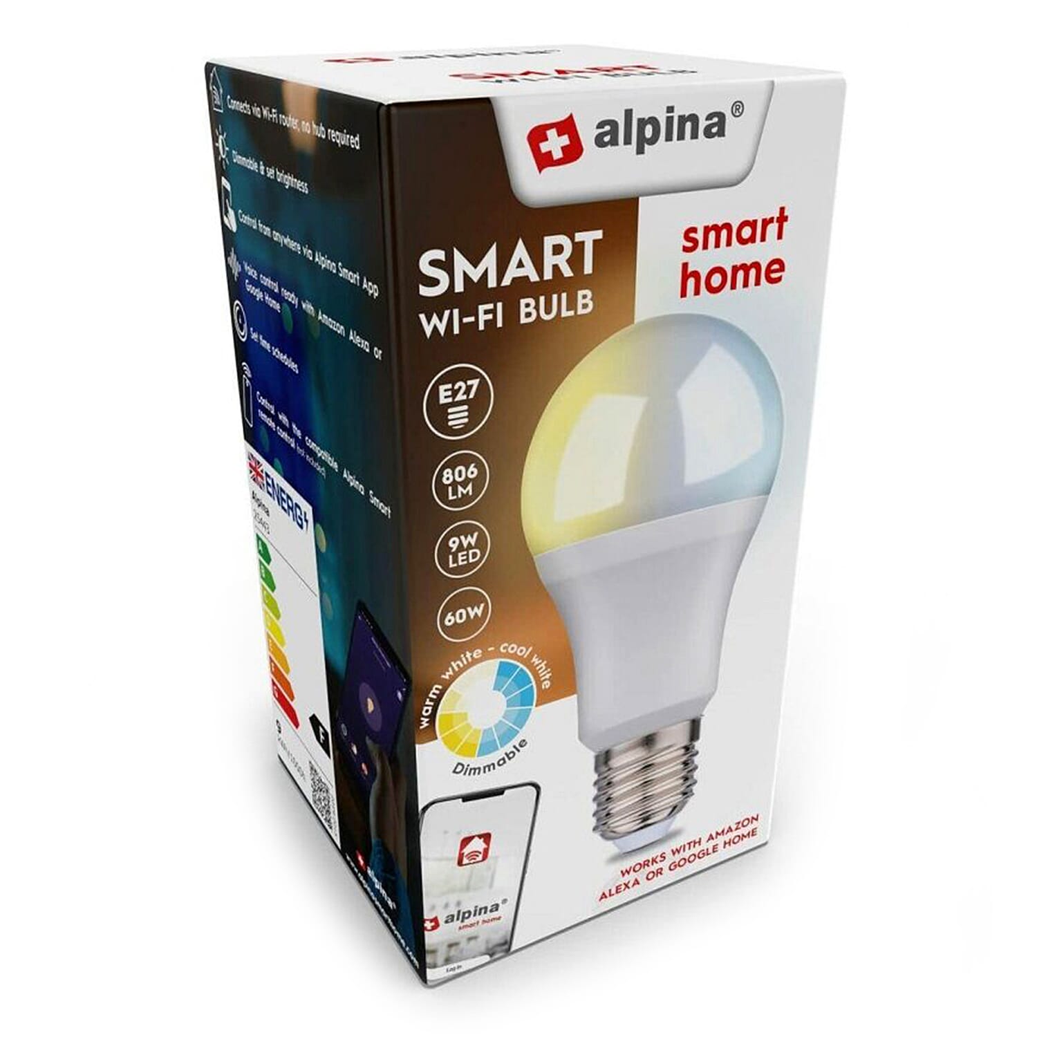 Andys Pick - Set of 3 Alpina RGB Smart WIFI Bulb E27 (9W) White