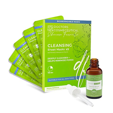 Doctors Formula Ultimate Facial Therapy - Brightening Treatment, Anti-Ageing and Cleansing Treatment Sheet Masks (5 each) with FREE Power Active Vitamin C Serum and Retinol Serum