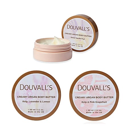 Douvalls Nourishing Essentials Set - Body Butter 60ml each Vanilla Pod, Pink Grapefruit and Lavender & Lemon