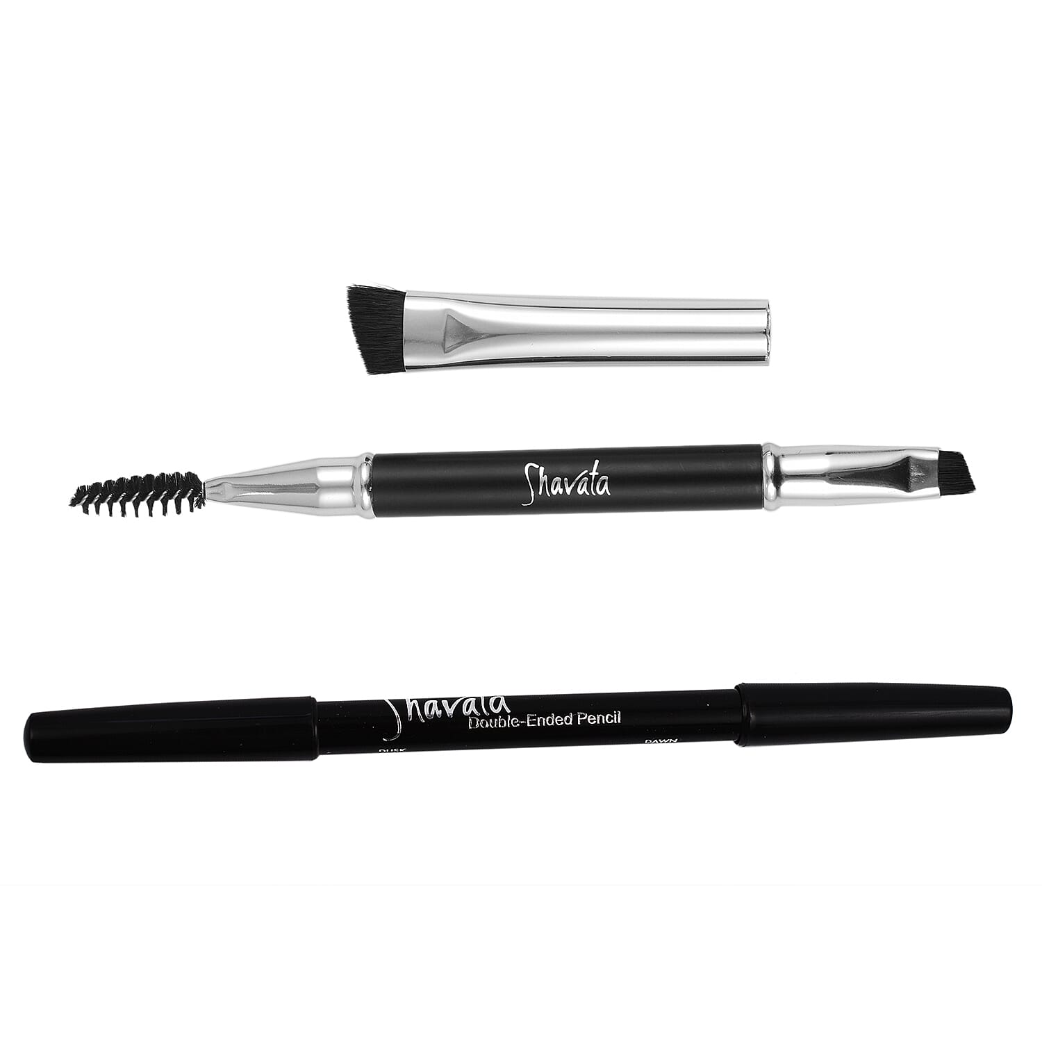 Shavata Duo - Kylie Stencil with Double Ended Pencil (4x3 = 12 Brow Shape Sheets) and 3-in-1 Brush For Brows and Lashes