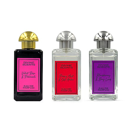 Divine Scents Trio - Laurelle Velvet Rose & Patchouli EDP, Peony Mist & Soft Amber EDP, Blackberry & Bay Leaf EDP 100 ml each