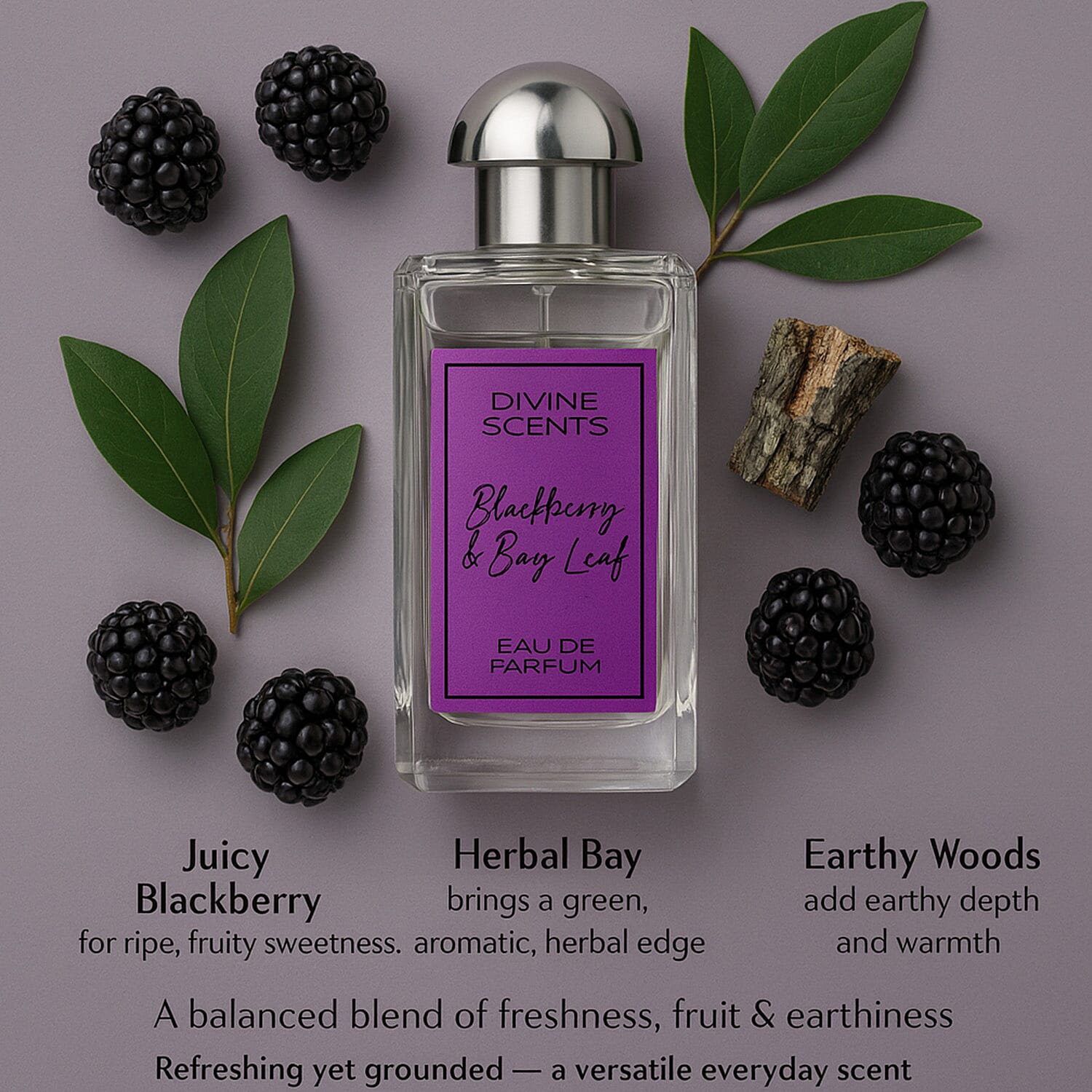 Divine Scents Trio - Laurelle Velvet Rose & Patchouli EDP, Peony Mist & Soft Amber EDP, Blackberry & Bay Leaf EDP 100 ml each