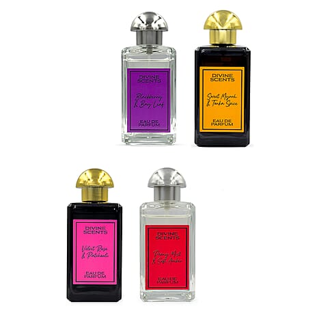 Divine Scents Set - Laurelle Velvet Rose & Patchouli EDP, Peony Mist & Soft Amber EDP, Blackberry & Bay Leaf EDP and Sweet Myrrh & Tonka Spice EDP 100 ml each