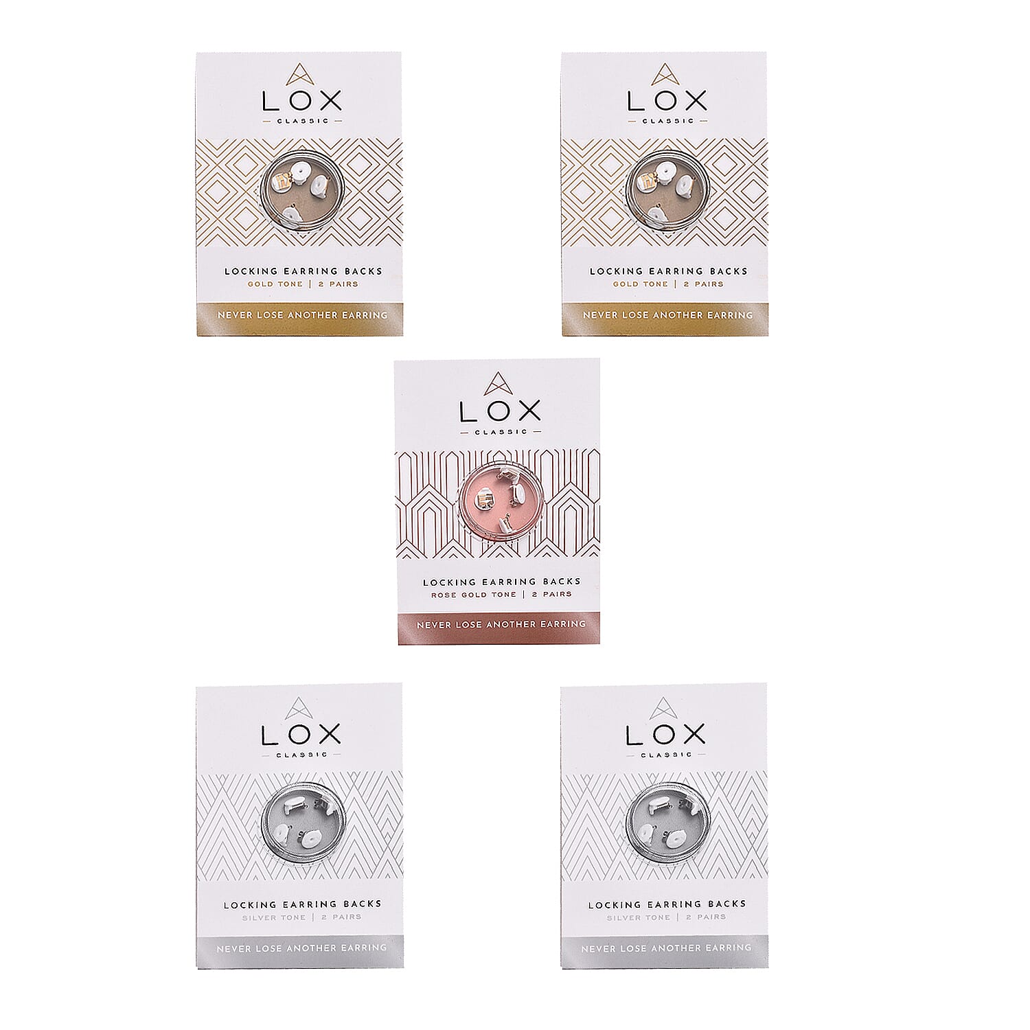 Connoisseurs LOX Secure Earring Backs Set of 10 Pcs Push Set in Silver, Gold & Rose Gold Tone