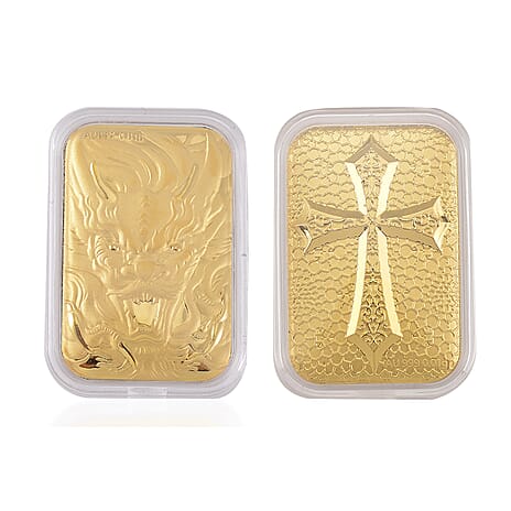 Set of 2 - 24K Yellow Gold Dragon Face and Gothic Cross Foils