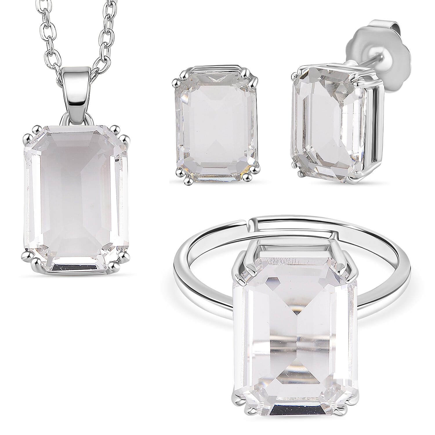 Austrian Crystal Set - Solitaire Adjustable Ring, Earrings, & Pendant with Chain