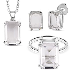 Austrian Crystal Set - Solitaire Adjustable Ring, Earrings, and Pendant with Chain