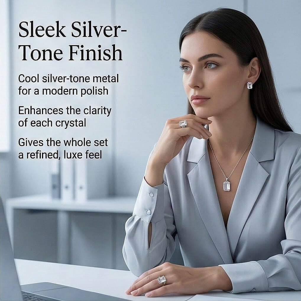 Austrian Crystal Set - Solitaire Adjustable Ring, Earrings, & Pendant with Chain