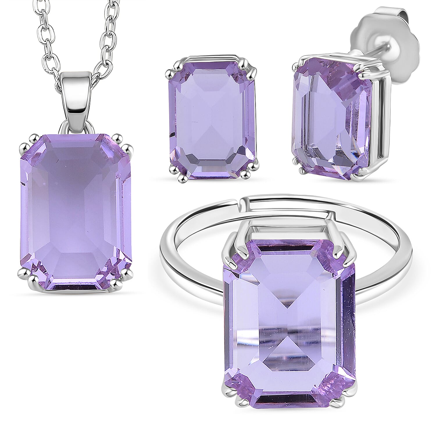 Austrian Crystal Set - Solitaire Adjustable Ring, Earrings, & Pendant with Chain