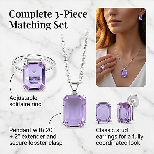 Austrian Crystal Set - Solitaire Adjustable Ring, Earrings, & Pendant with Chain