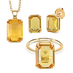 Austrian Crystal Set - Solitaire Adjustable Ring, Earrings, and Pendant with Chain
