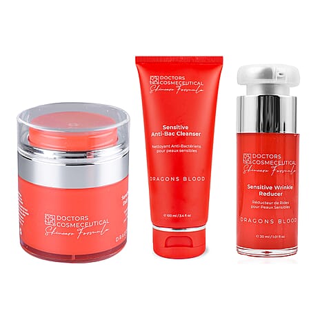 Doctors Formula Trio Bundle (Includes Dragons Blood Sensitive 100ml Anti-Bac Cleanser, 30ml Wrinkle Reducer & 50ml Daily Moisturiser)