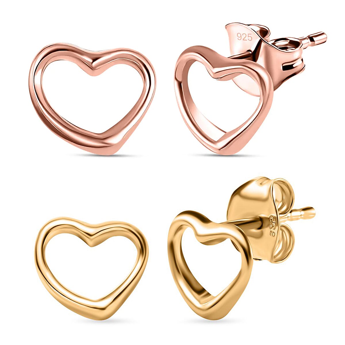 Set of 2 - Heart Earrings in 18K Vermeil Yellow Gold Plating and 18K Vermeil Rose Gold (with Push Post)