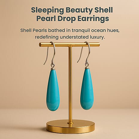 Set of 4 - Shell Pearl Drop Earrings with Hook in Rhodium Overlay Sterling Silver - Sleeping Beauty, White, Red & Peacock Colours