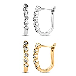 One Time Close Out Deal - Diamond Earrings with Clasp in Platinum Overlay Sterling Silver