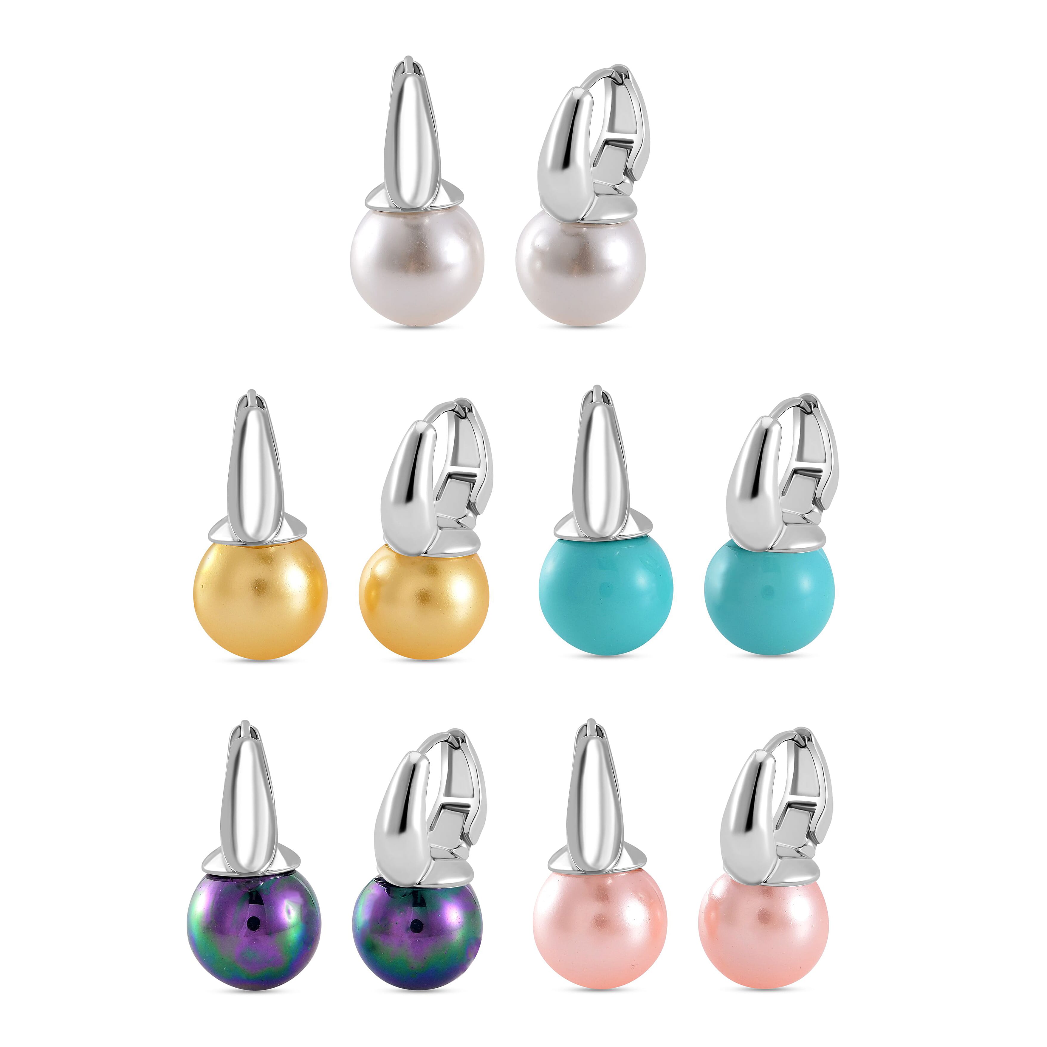 Set of 5 - Shell Pearl Hoop Earrings in White, Peacock, Pink, Golden & Sleeping Beauty Turquoise Colours 40.00 Ct. each