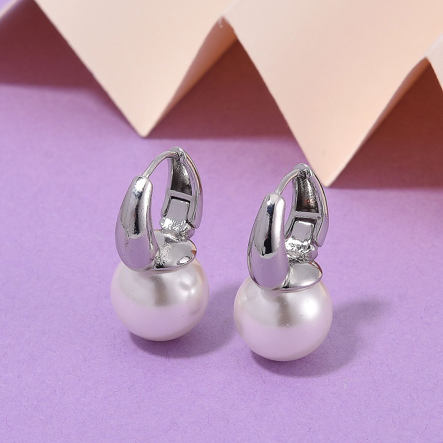 Set of 5 - Shell Pearl Hoop Earrings in White, Peacock, Pink, Golden & Sleeping Beauty Turquoise Colours 40.00 Ct. each