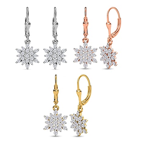 Set of 3 - Natural Cambodian Zircon Earrings (with Lever Back) in Sterling Silver with Platinum, 18K Vermeil Rose Gold & 18K Vermeil Yellow Gold Plating