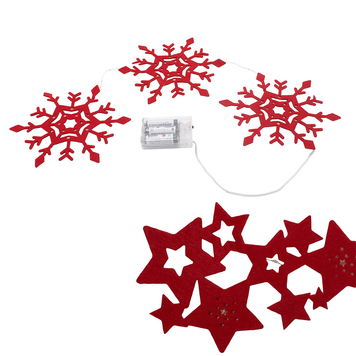 Christmas Decoration - Snowflake Table Decoration (set of 3) & Felt Star Decorative Runner (Length-120 Cm) - Red