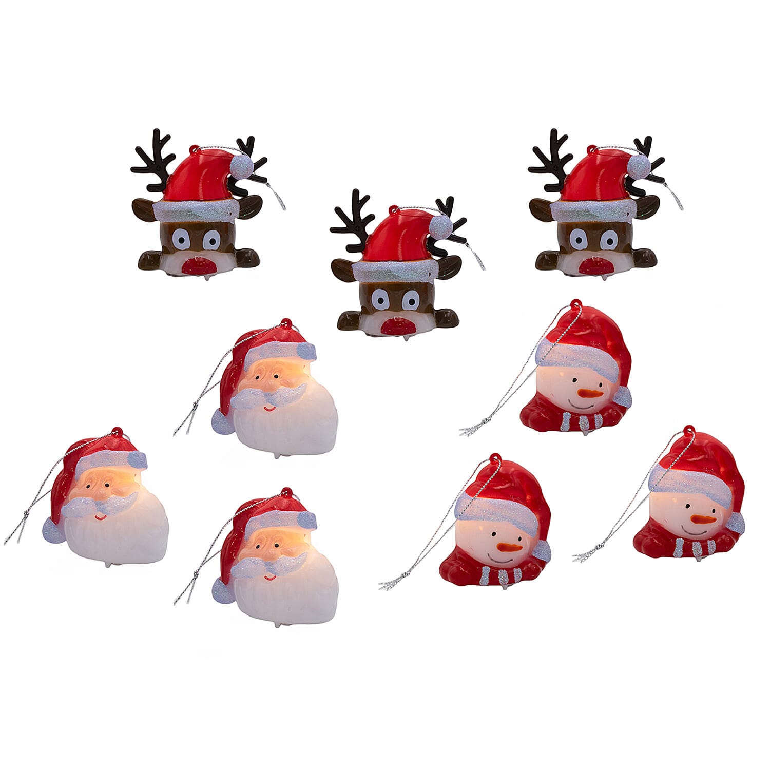 Christmas Decoration - Set of 9 Light up Novelty Fun Characters (Battery Operated) - Red, White, Brown