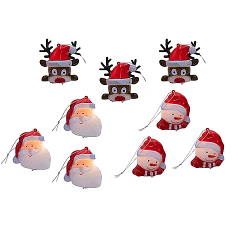 Christmas Decoration - Set of 9 Light up Novelty Fun Characters (Battery Operated) - Red, White, Brown