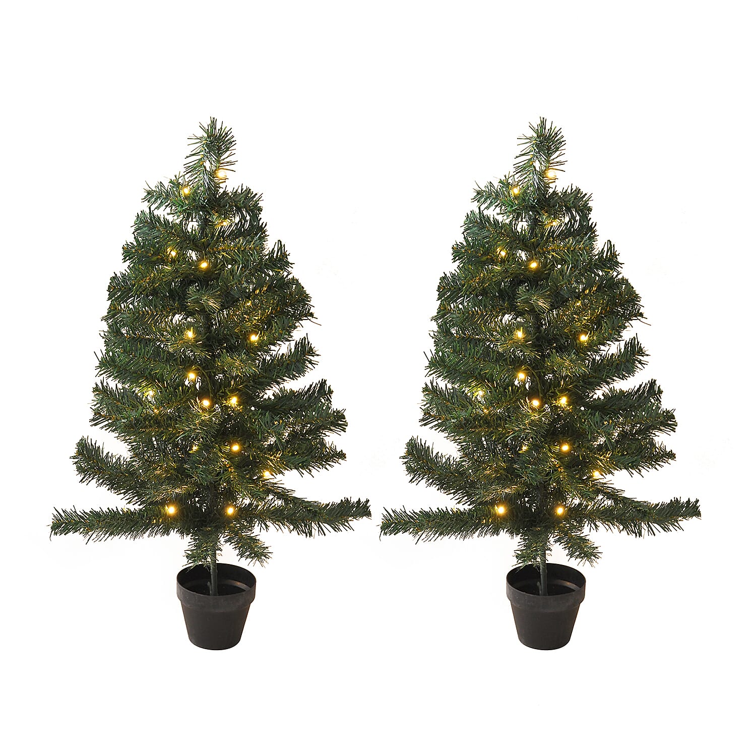Christmas Decoration - 2 LED Trees With Plant Pots (90CM), LED Wreath (60CM), LED Garland (270CM) & Hand Made Wax 3 Pcs Glitter Pinecone LED Candle Set