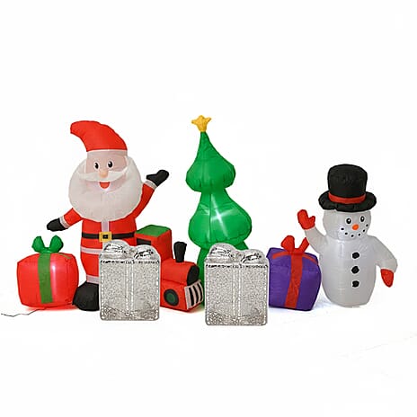 Christmas Decoration - Inflatable Outdoor Decoration with LED Lights - Santa Claus with Snowman (8 FT) & 2 Lighted Glass Christmas Gift Boxes