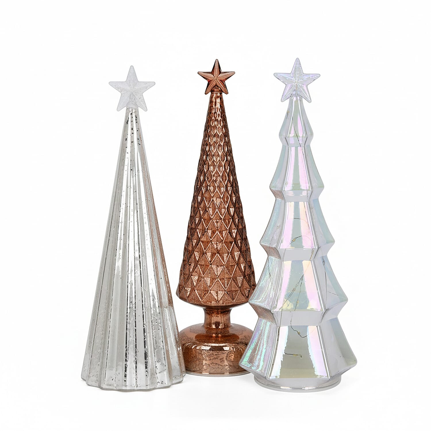 Christmas Decoration - Set of 3 Trees with LED Lights - Glass Cone Designs