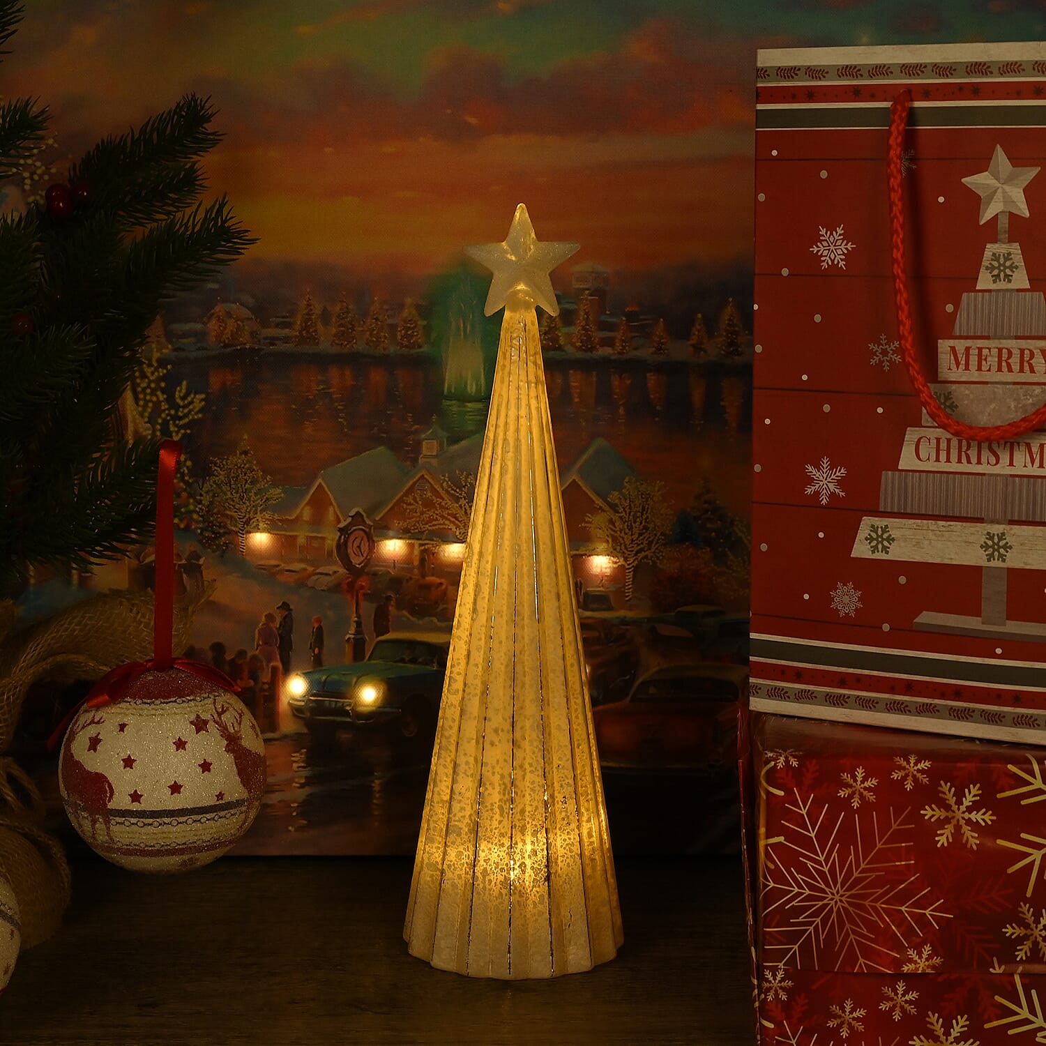 Christmas Decoration - Set of 3 Trees with LED Lights - Glass Cone Designs