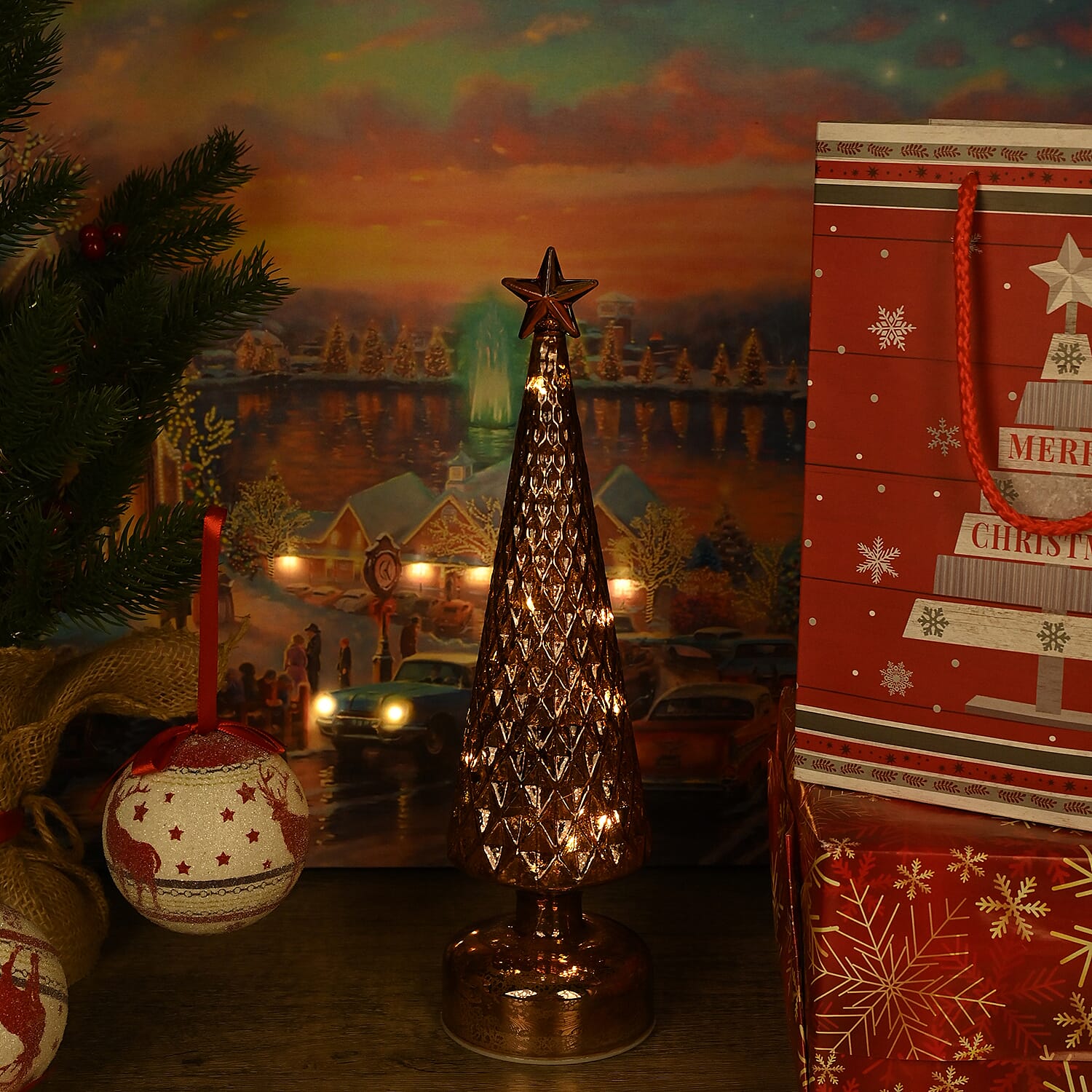 Christmas Decoration - Set of 3 Trees with LED Lights - Glass Cone Designs