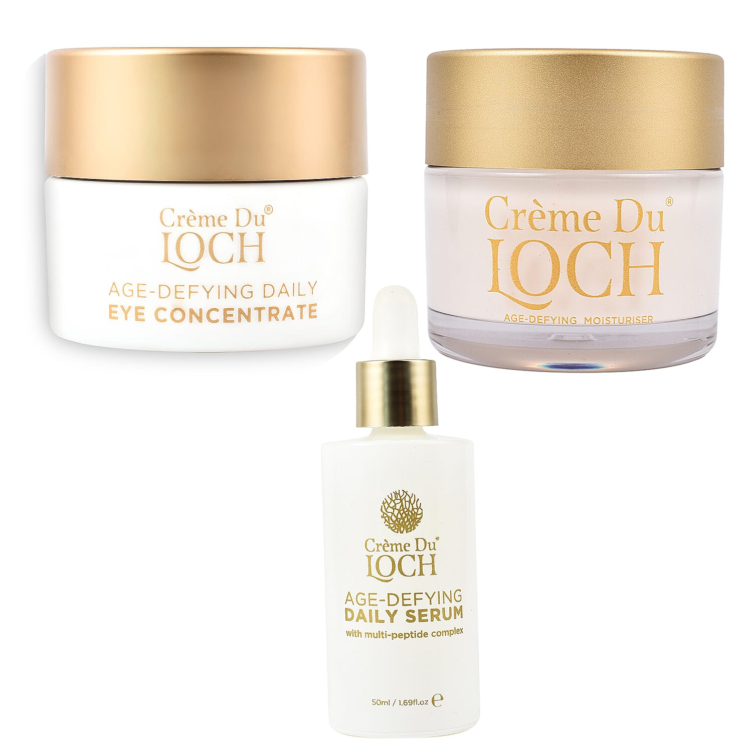 Cr&egrave;me du Loch Christmas Age Defying Gift Set - Daily Moisturiser 50ml, Daily Serum 50ml & Daily Eye Concentrate 30ml